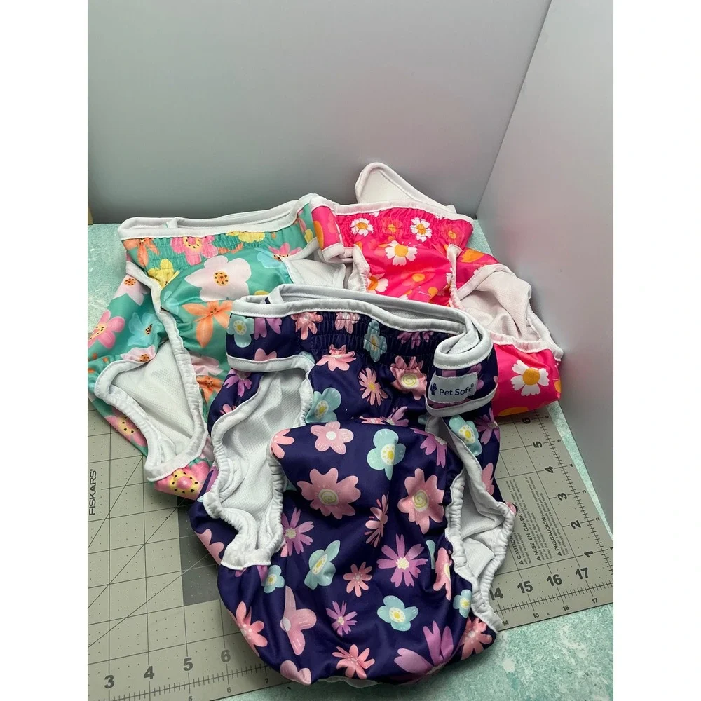 Pet Soft Washable Female Dog Diapers XL 3 Pack Floral Reusable Pet Wraps